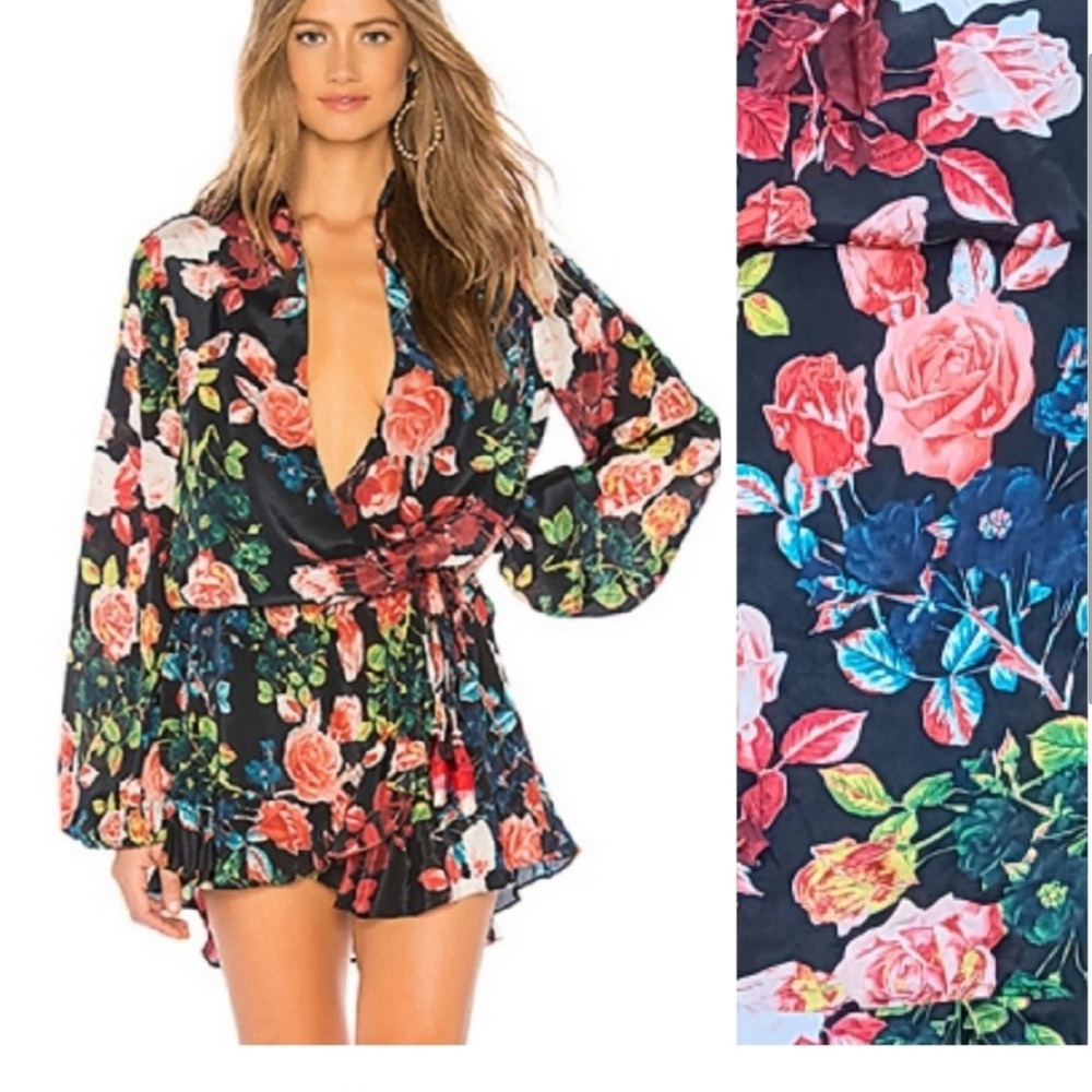 Rococo Sand S SMALL Floral Tie Waist Wrap Dress Revolve